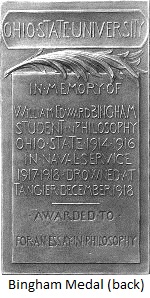 Back of Bingham Medal